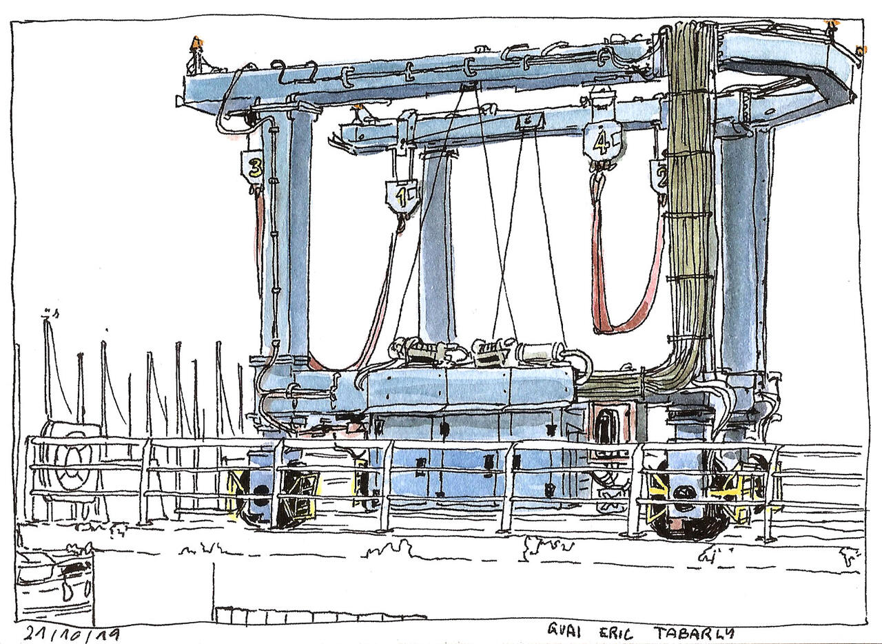 Déssin d'une grue du port de Brest par Cécile Hocquet