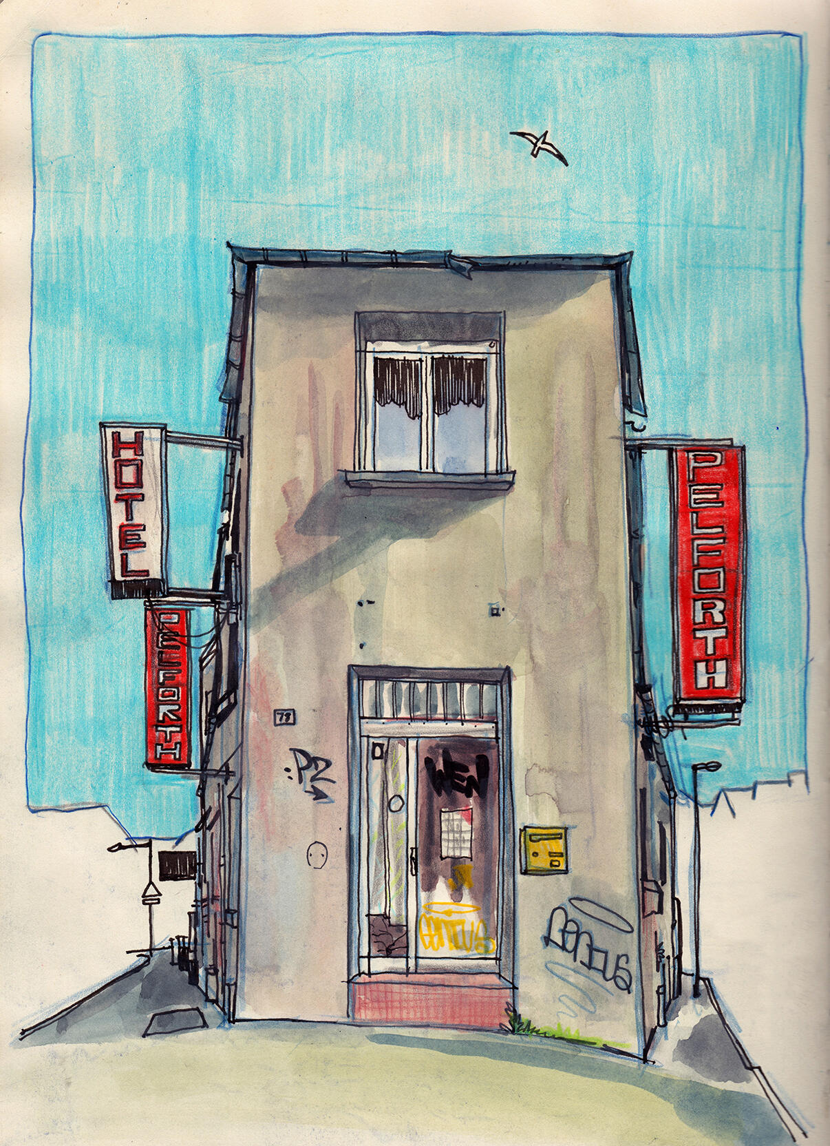 Dessin d'un hotel Brestois par Guillaume Duval